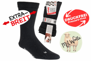 Extra Breit Socken mit Wolle Schwarz, 47-50