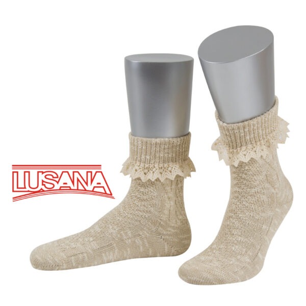 Lusana Trachtensocke Spitze Beige, 36-38