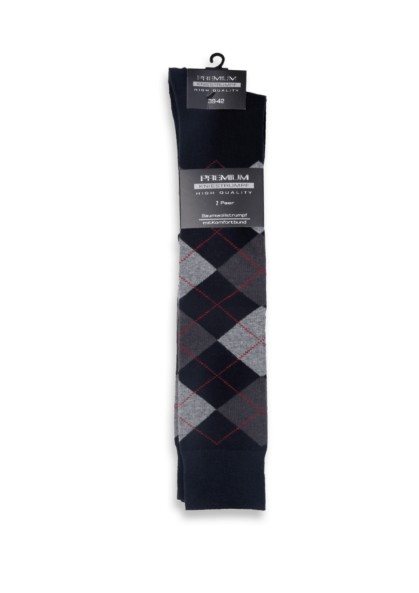 2 P. Premium Kniestümpfe Karo Blau, 47-50