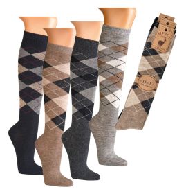 Kniestrümpfe Alpaka Karo Schwarz, 35-38