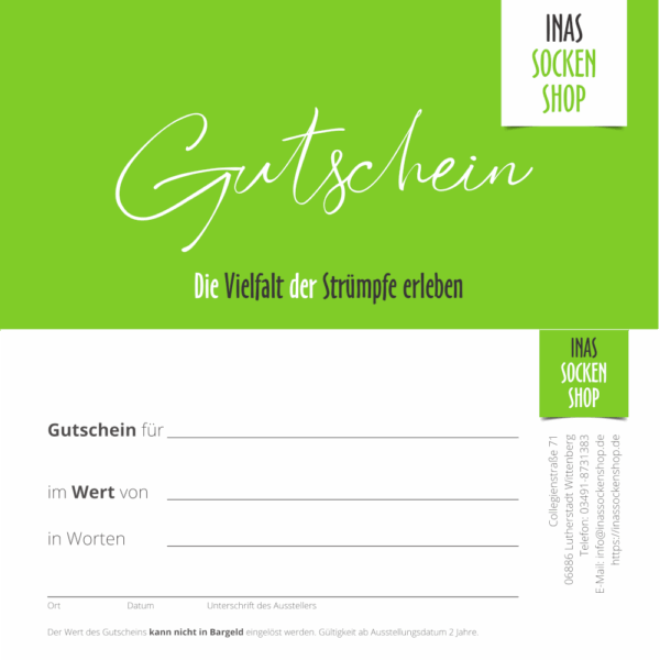 Gutschein/Umschlag Inassockenshop 40,00 €
