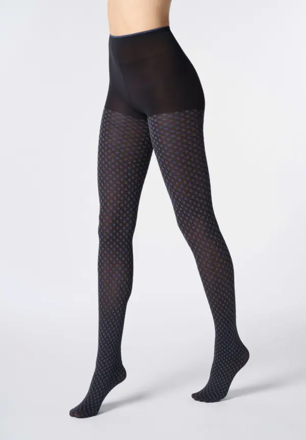 Oroblu Tights Tie Pattern Black/Sky, 40-44