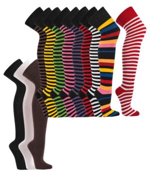 Overknees Ringel Schwarz-Pink, OS