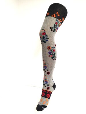 Crönert Tights Blumenornament Grau, 44-46