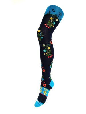 Crönert Tights Blumenornament Navy, 42-44