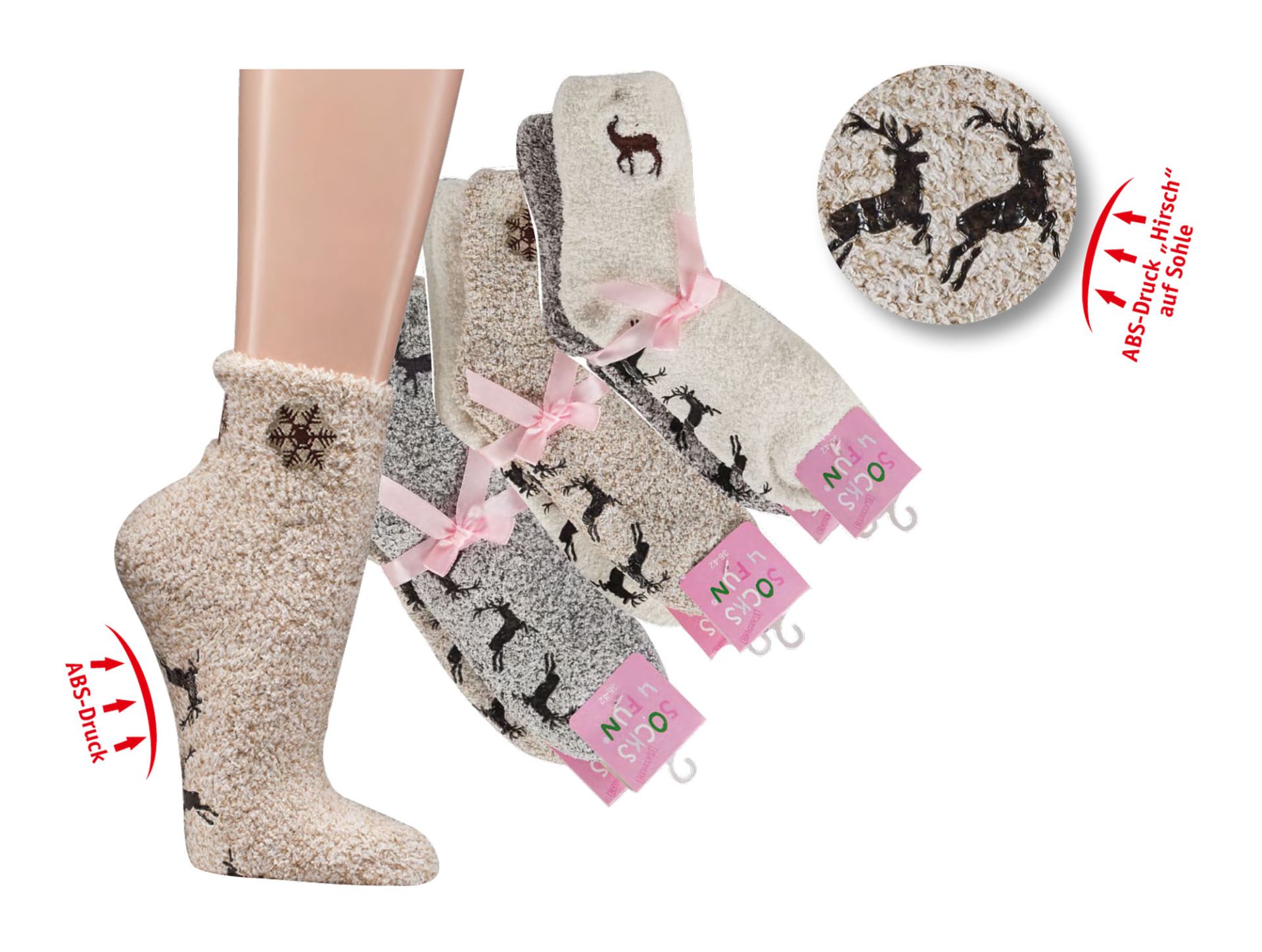 Kuschelsocken Stick/ABS Hellbraun, 36-42